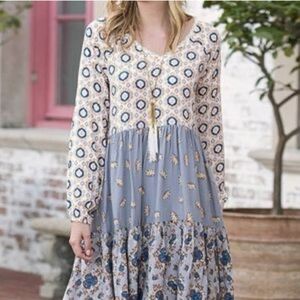 Matilda Jane Cream and Gray Lace Trim Dress